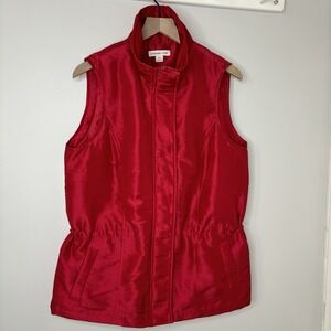 Coldwater Creek Red‎ Vest Shiny Full Zip Snap Medium Adjustable Waist Preppy